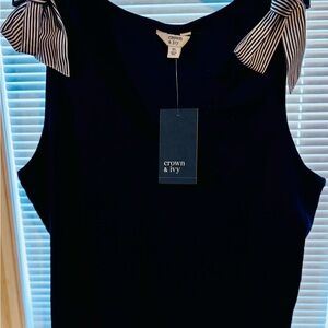 👑 NWT Crown Navy Tank Top with Striped Bow Details